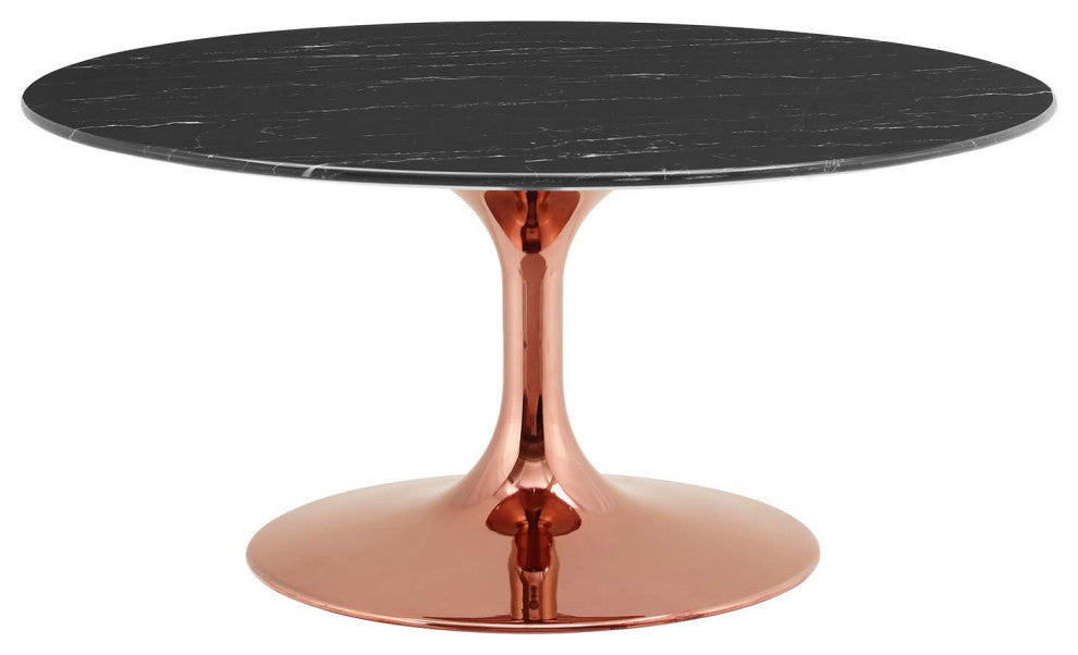Coffee Table, Round, Artificial Marble, Metal, Rose Gold Black, Modern, Lounge