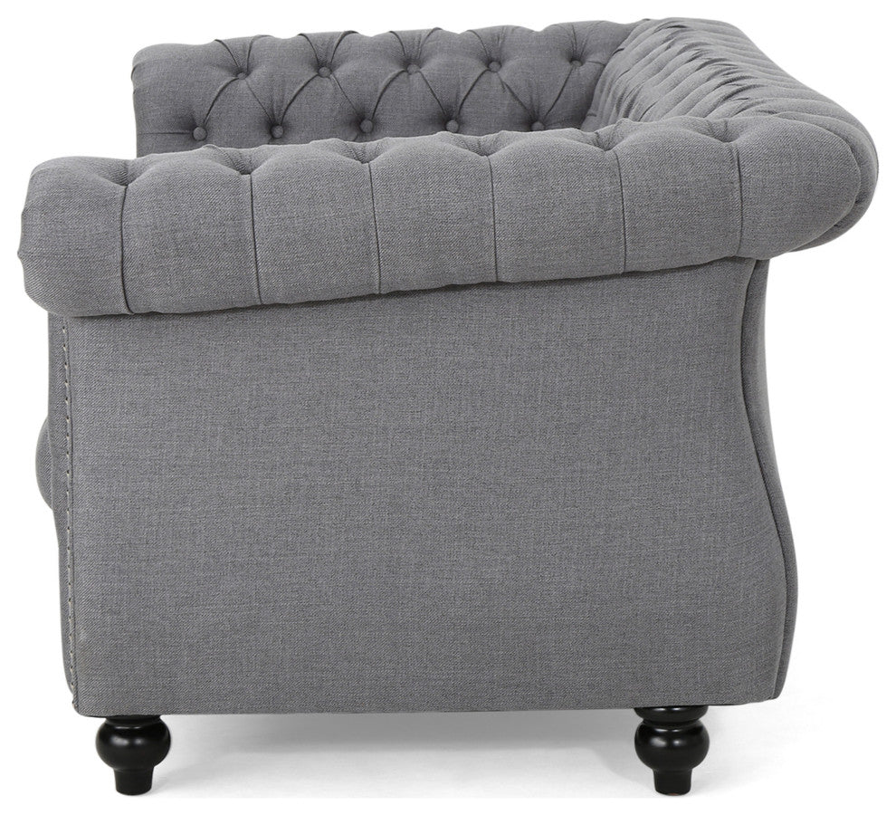 GDF Studio Kyle Traditional Chesterfield Loveseat Sofa, Dark Gray/Dark Brown