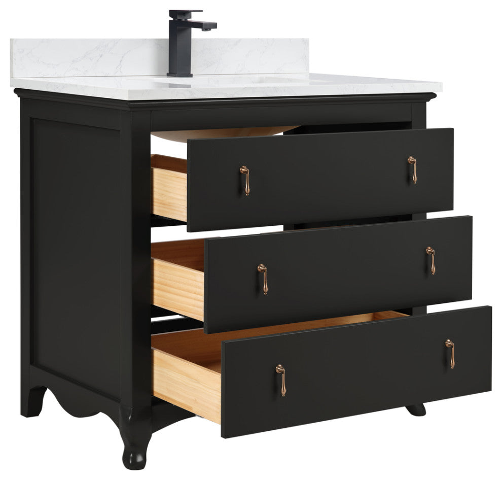 Legion Furniture WS2512 Series Bathroom Sink Vanity, Tricorn Black, 36", Artificial Stone Top, Single Sink