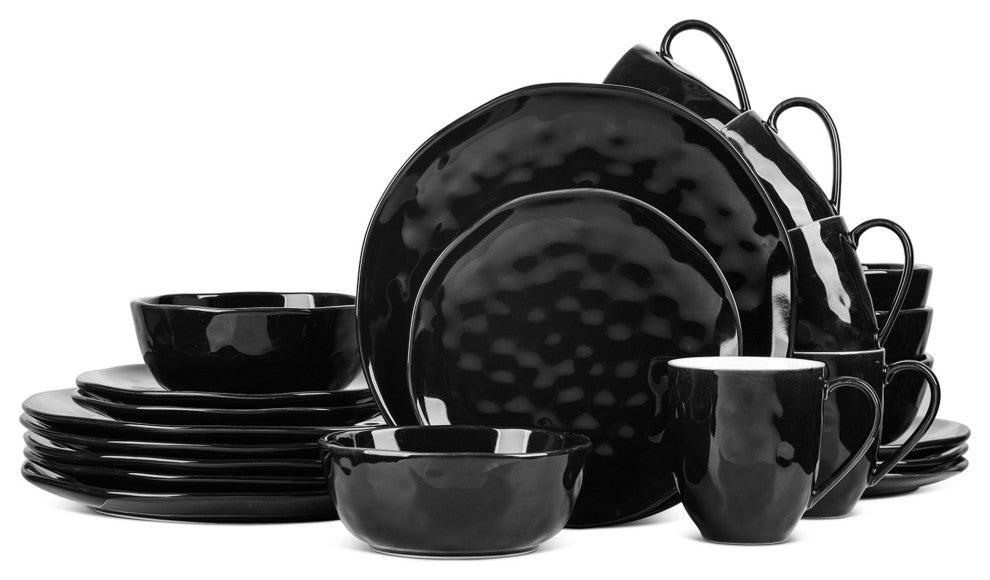 Stone Lain Ivy Porcelain 24 Piece Dinnerware Set, Black