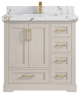Boston 36" Center Sink Bath Vanity in Fine Grain 2" Viola Gold