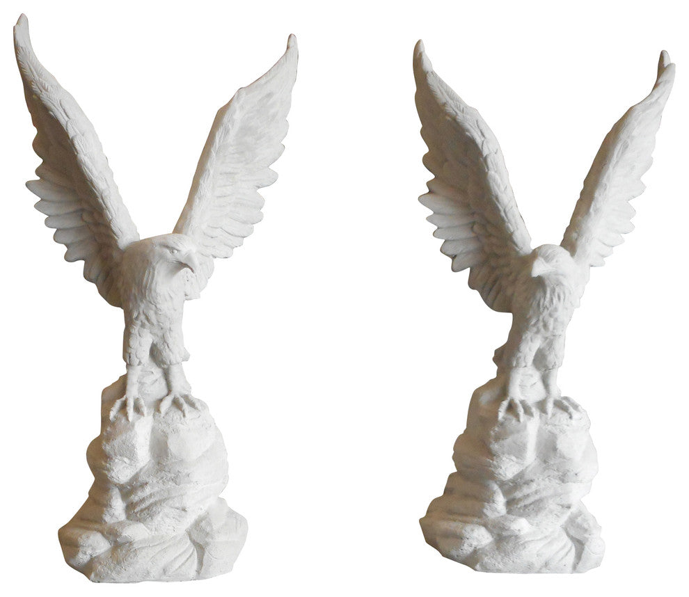 44"H Wings Up Concrete Eagle Statues, Pair in Hand Smooth Finish, Unpainted