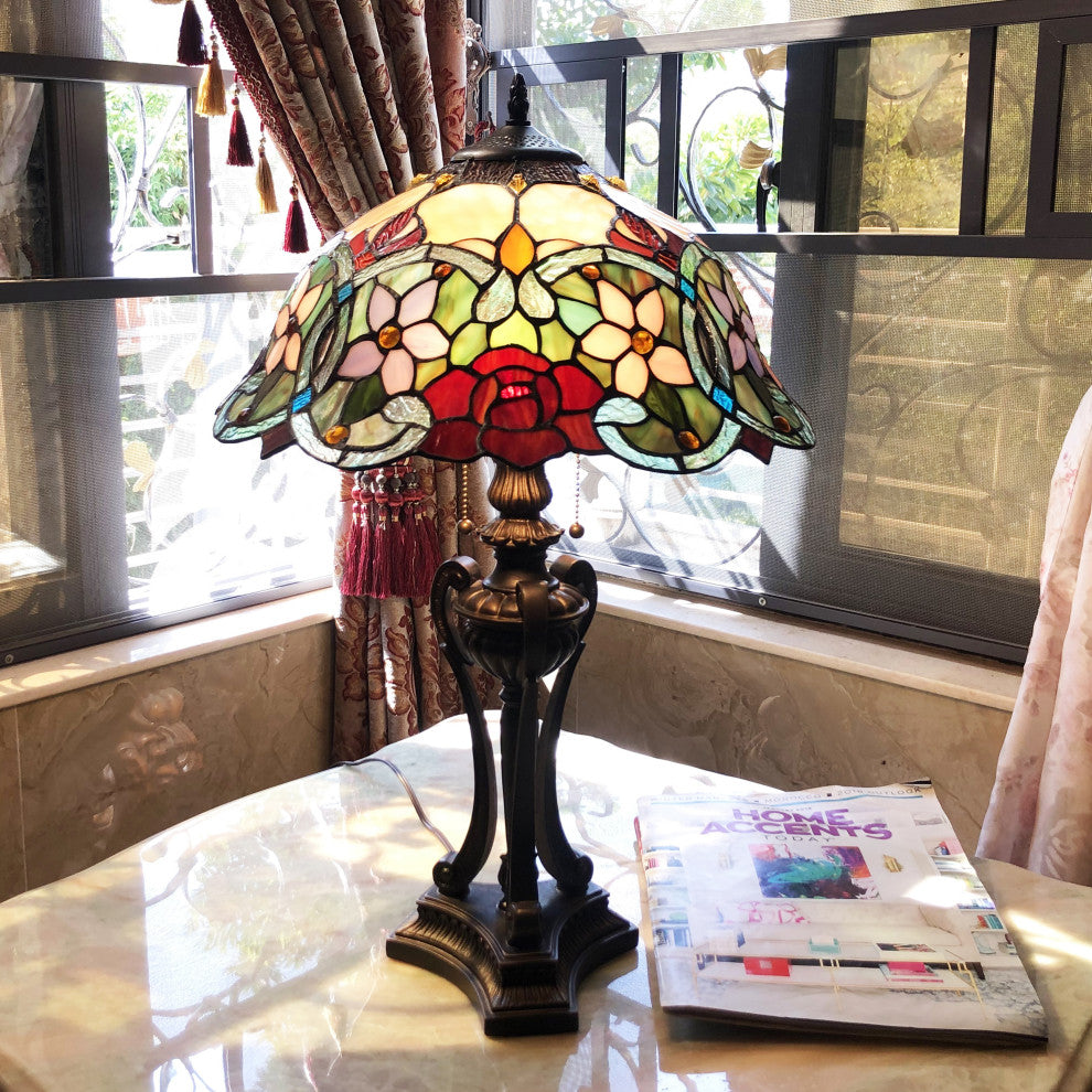 PIPER Tiffany-Style Floral Stained Glass Table Lamp, 26"
