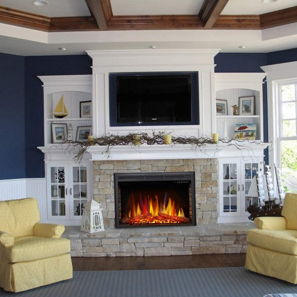 36" Electric Fireplace Insert, Freestanding and Recessed Electric Stove Heater