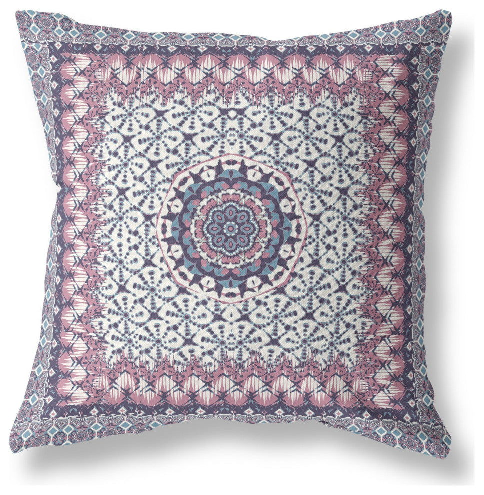 16 Pink Gray Holy Floral Indoor Outdoor Throw Pillow