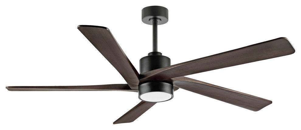 54" Reversible 5-Blade LED Ceiling Fan With Remote and Light, Black/Walnut