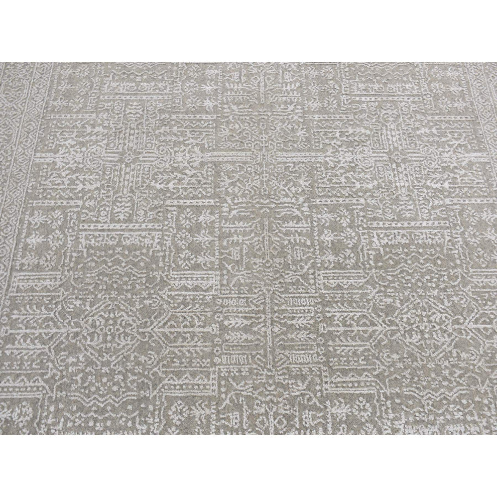 Dorian Gray Wool and Plant Based Silk Fine Jacquard Hand Loomed Rug 5'9"x9'