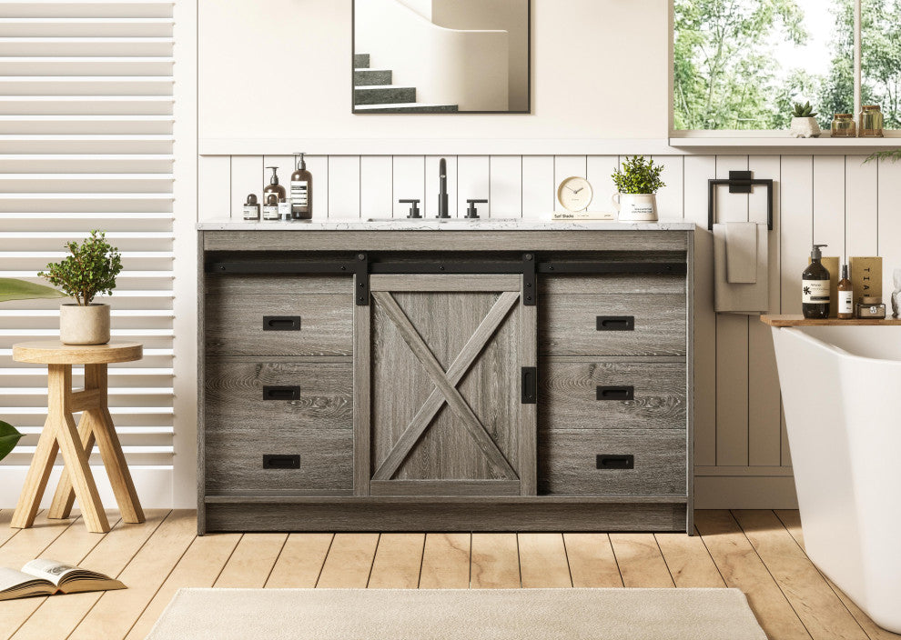 Home Living 54" Single Bathroom Vanity, Rustic Grey