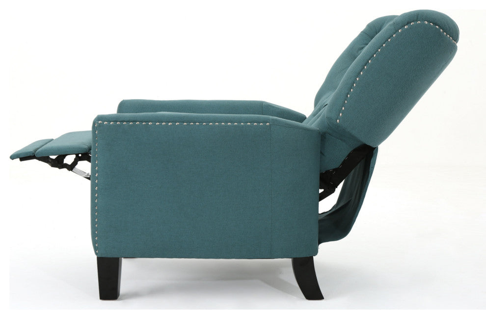 GDF Studio Carlyle Tufted Back Fabric Recliner Armchair, Dark Teal