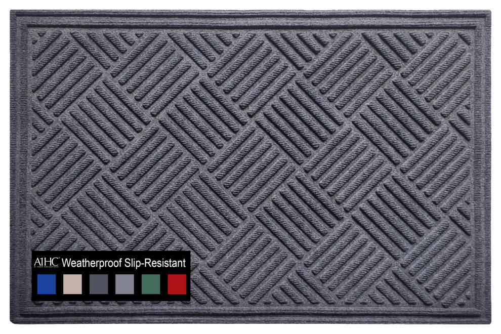 A1HC Superior Absorbant Polypropylene Doormat, Dark Gray Checkered, 24"x36"