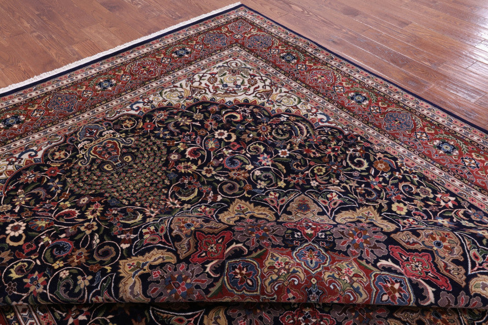 Navy Blue Persian Tabriz Handmade Wool Rug 9' 1" X 12' 3" Q9509