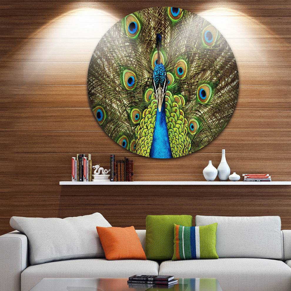 Grand Peacock, Animal Photography Round Wall Art, 11"