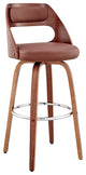 Julius 26" Brown Faux Leather and Walnut Wood Bar Stool