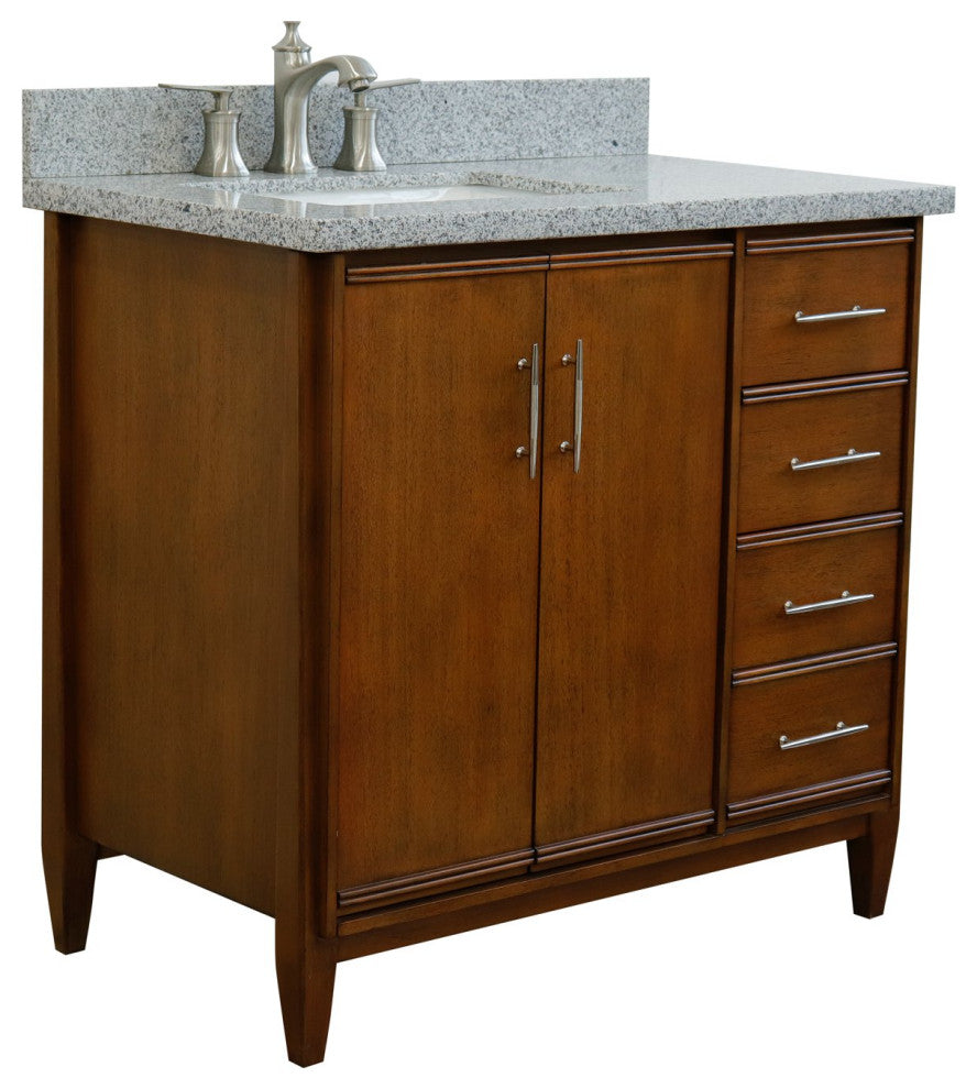 37" Single Vanity, Walnut Finish With Gray Granite