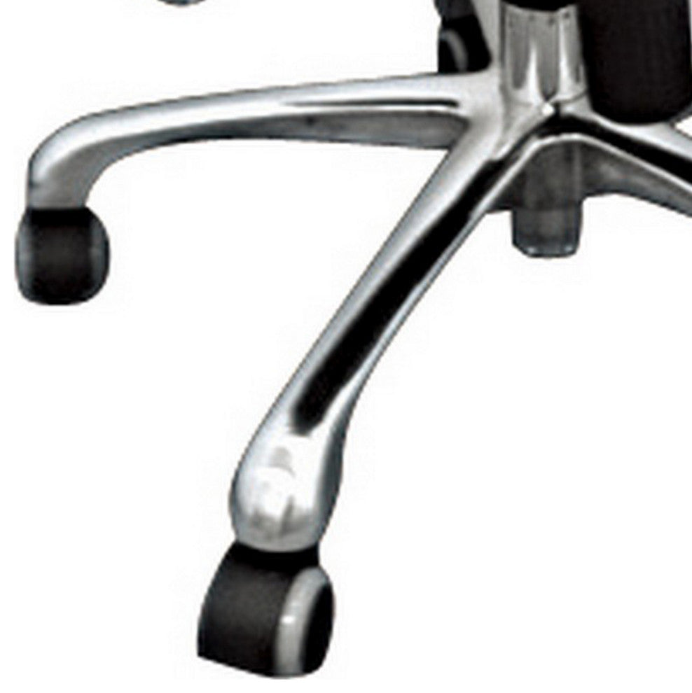 Benzara BM288172 Back Swivel Office Chair With Wheels, Tufted White and Chrome