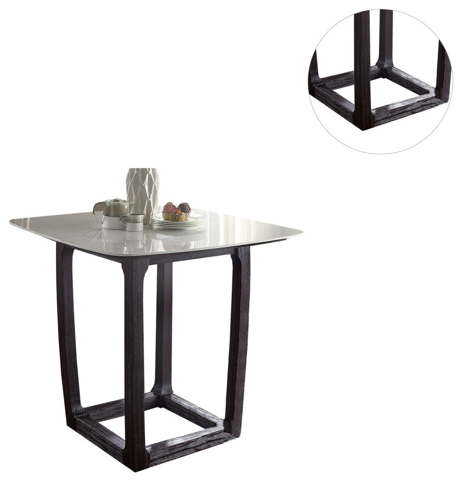 Square Marble Counter Height Table, White/Weathered Espresso Finish