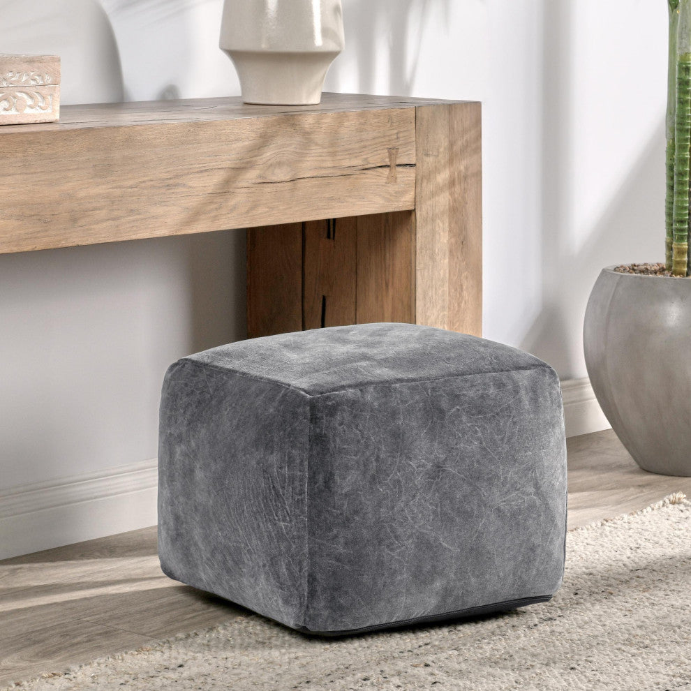 Heirloom 18" Velvet Fabric Floor Cushion Pouf, Stone Grey