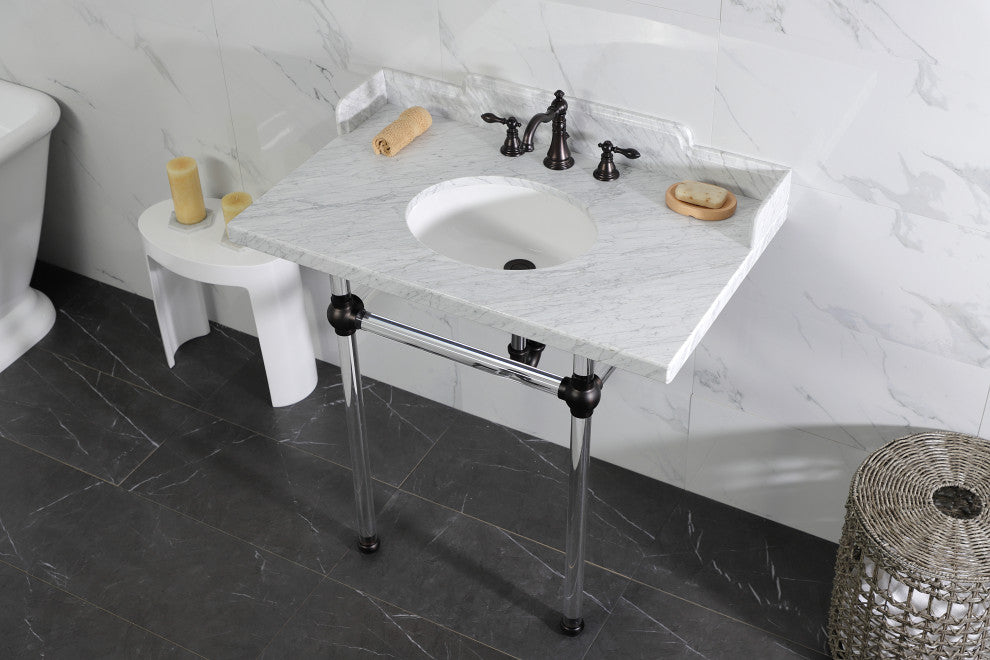 Kingston Brass LMS36MA5 36" Carrara Marble Console Sink, Acrylic Legs
