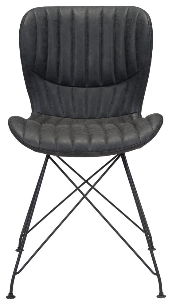 Dining Chair, Set of 2, Faux Vinyl Leather, Steel, Vintage Black, Cafe Bistro