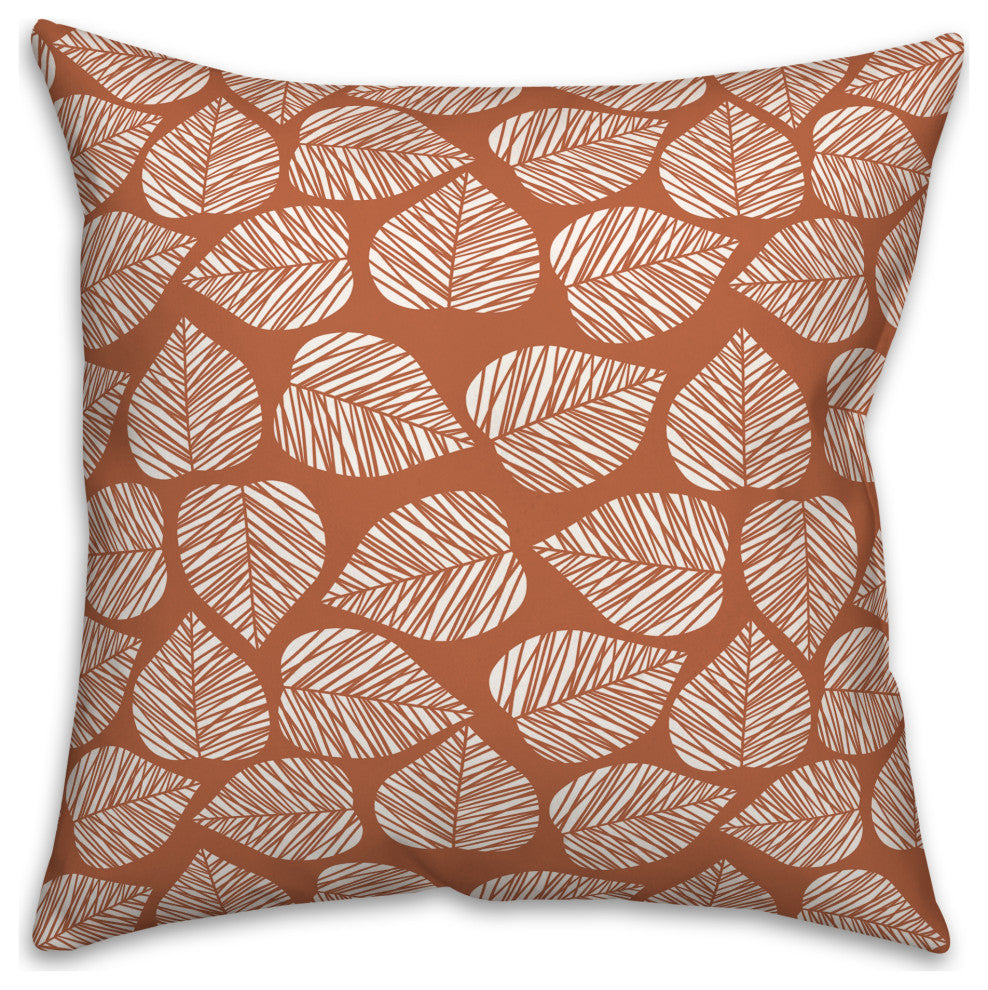 Orange Sketched Leaves Pattern 18x18 Spun Poly Pillow