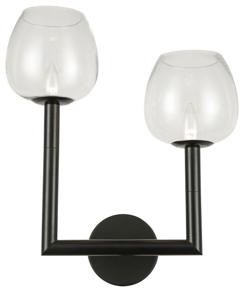 Nora 2 Light Wall Sconce, Left, Matte Black, Clear Glass