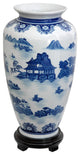 14" Landscape Blue and White Porcelain Tung Chi Vase