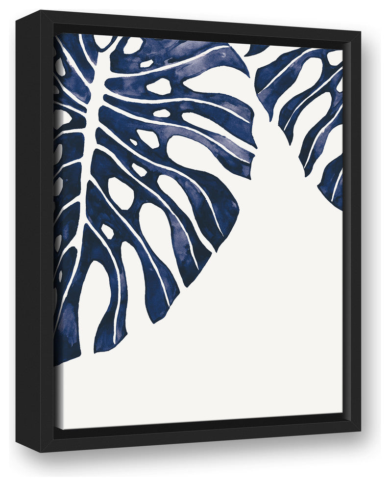 Tropical Indigo Leaves 12x18 Black Floating Framed Canvas