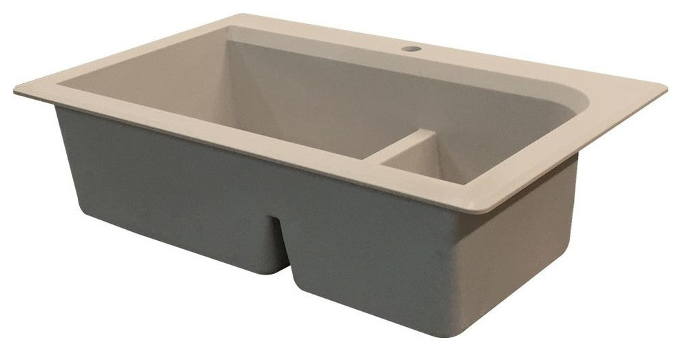 Radius 33" silQ Granite Double Bowl Kitchen Sink with 2 Holes in Cafe Latte