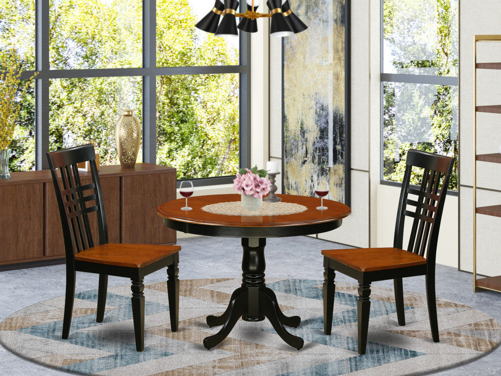 3 Pc Set With A Kitchen Table And 2 Linen Dinette Chairs, Black And Cherry