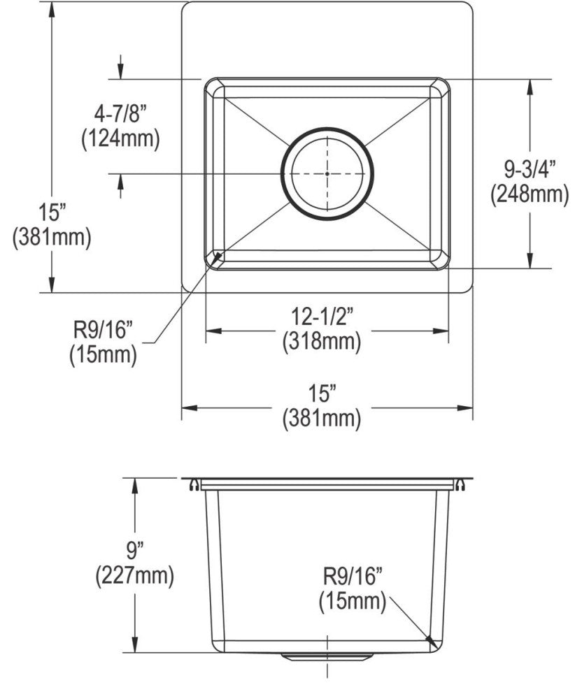 Elkay 15" Bowl Dual Mount 18 Gauge Bar/Prep Kitchen Sink, ECTSR15159TBG3