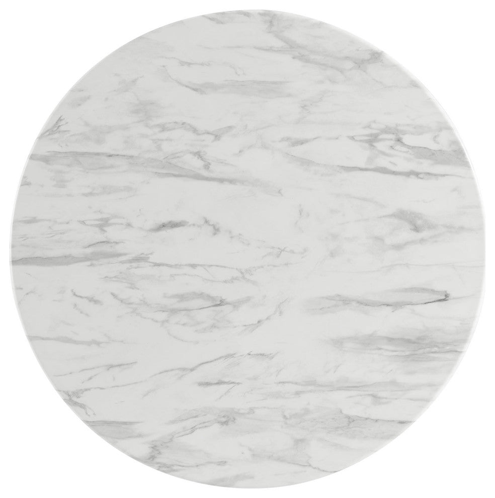 36" Dining Table, Round, White Black, Wood, Artificial Marble, Modern