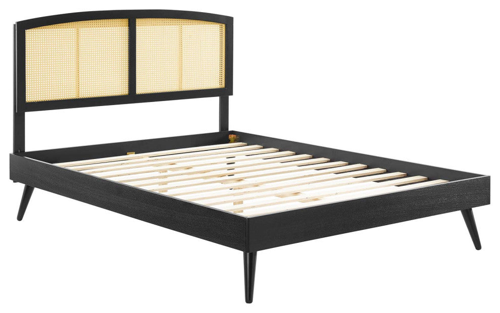 Sierra Cane and Wood Full Platform Bed With Splayed Legs MOD-6700-BLK