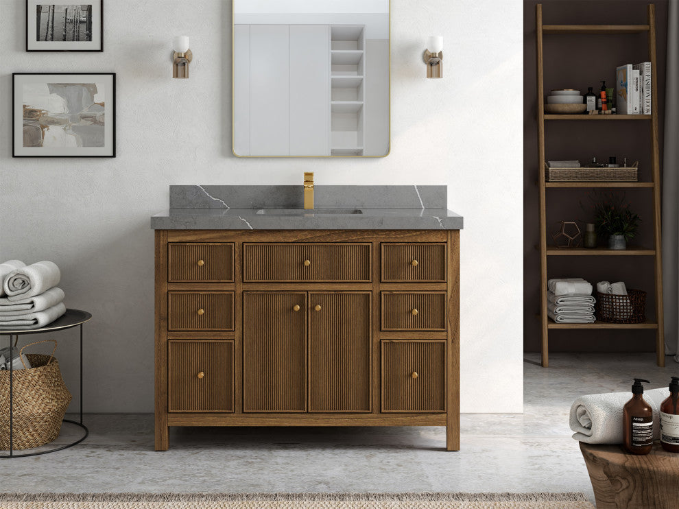 Sonoma Teak 48 Single Sink Vanity in Dark Natural with 2" Piatra Gray Quartz