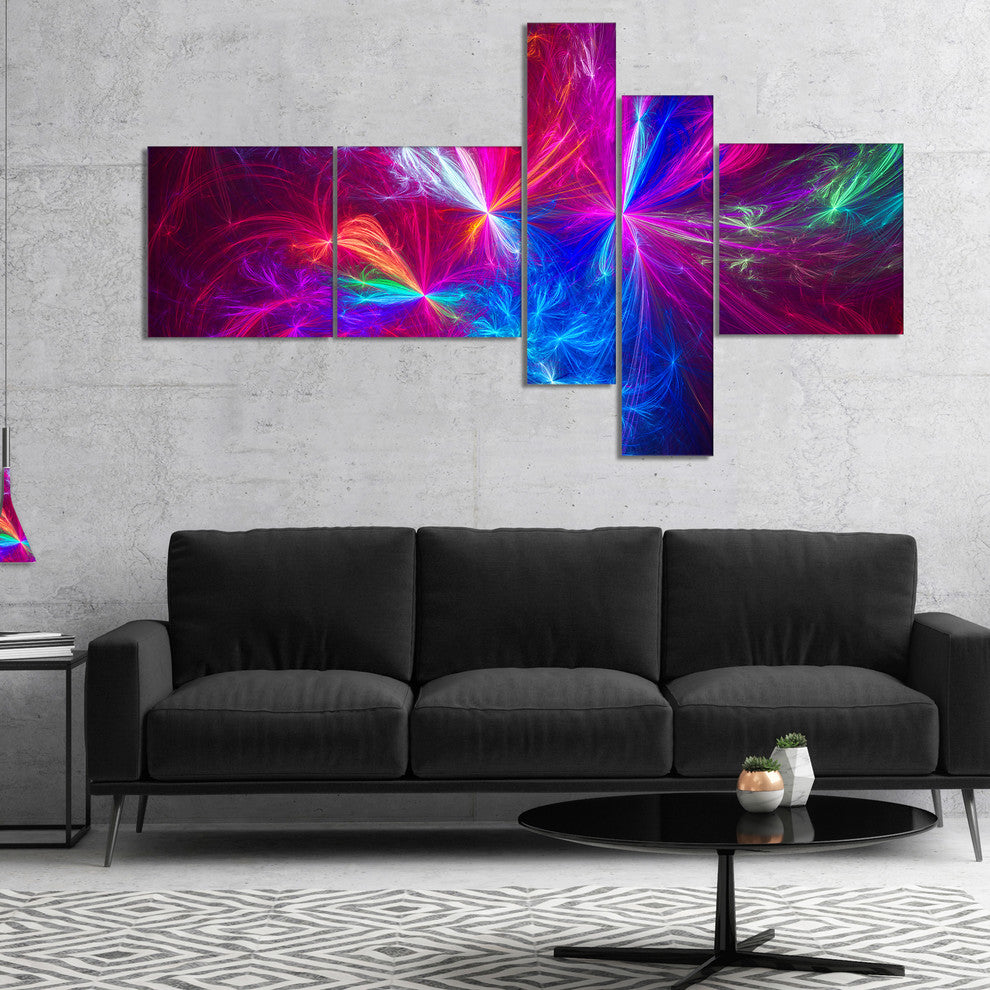 Christmas Fireworks Red, Abstract Print On Canvas, 60"x32", 5 panels