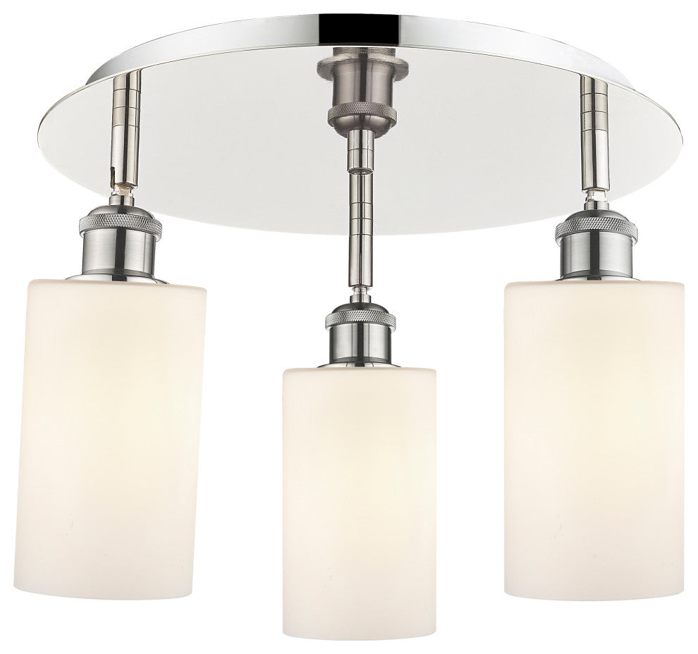 Clymer-3 Light 16" Flush Mount-Polished Nickel, Matte White Glass Shade