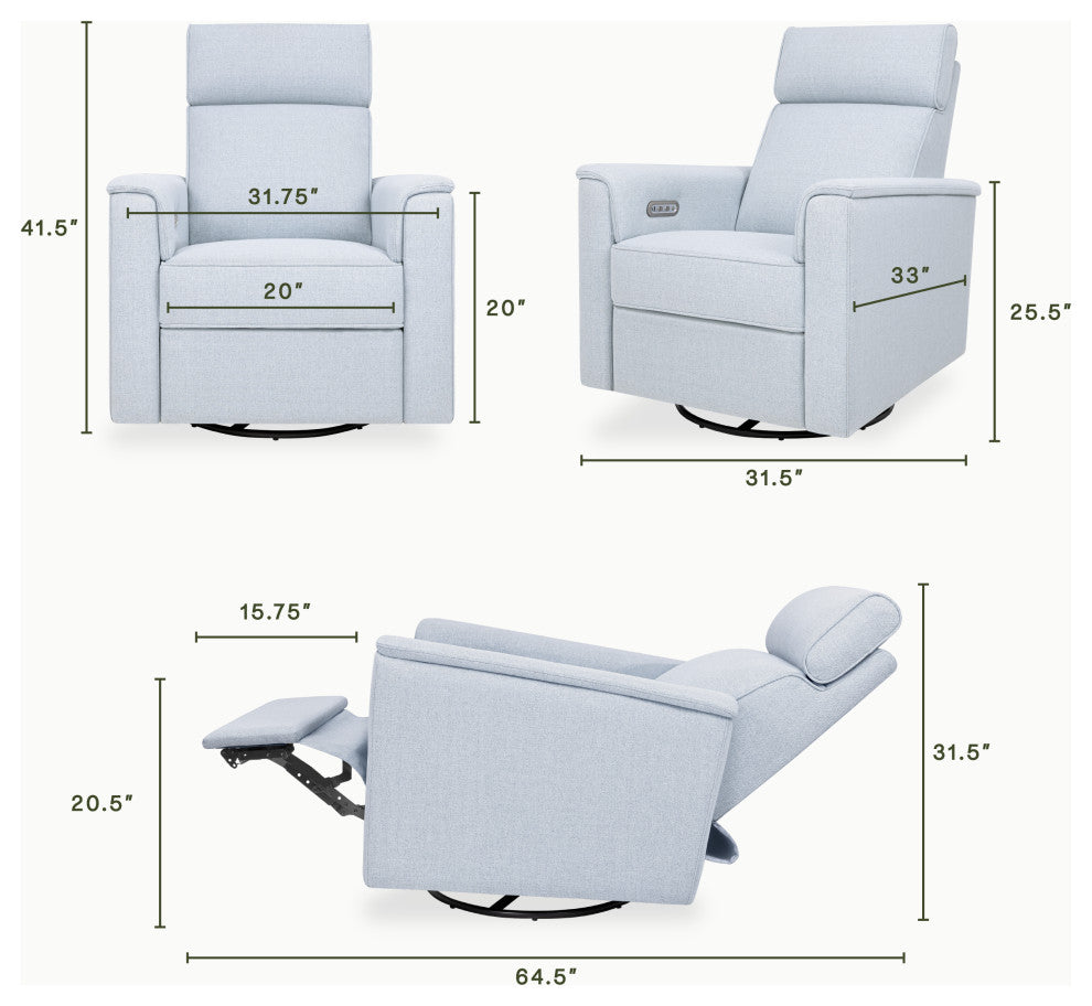 Willa Plus Power Glider Recliner w/ Power Headrest, Performance Blue Chambray Eco-Twill