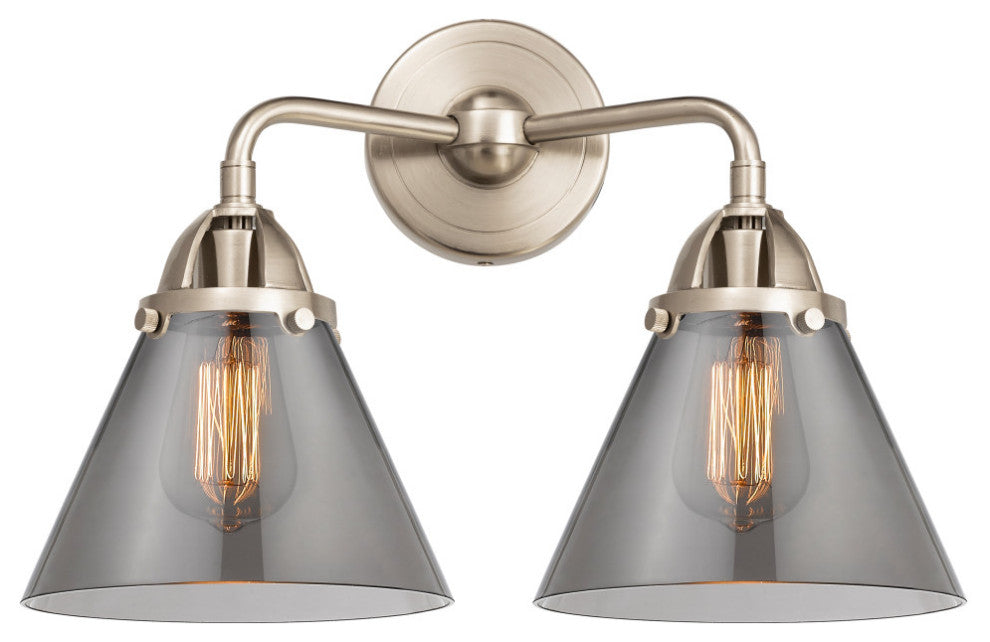 Large Cone Bath Vanity Light, Brushed Satin Nickel, Plated Smoke, Plated Smoke