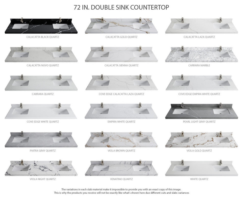 Nashville 72" Double Sink Bath Vanity, White 2" Pearl Light Gray