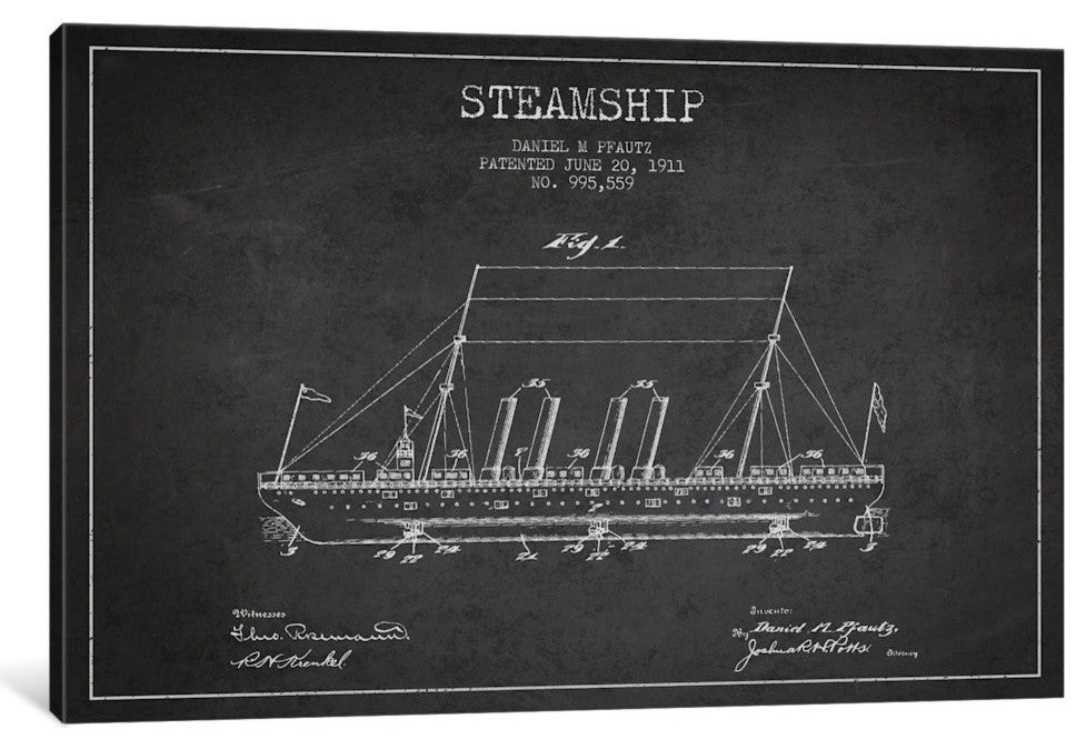 "Steamship Charcoal Patent Blueprint" by Aged Pixel, 26x18x1.5