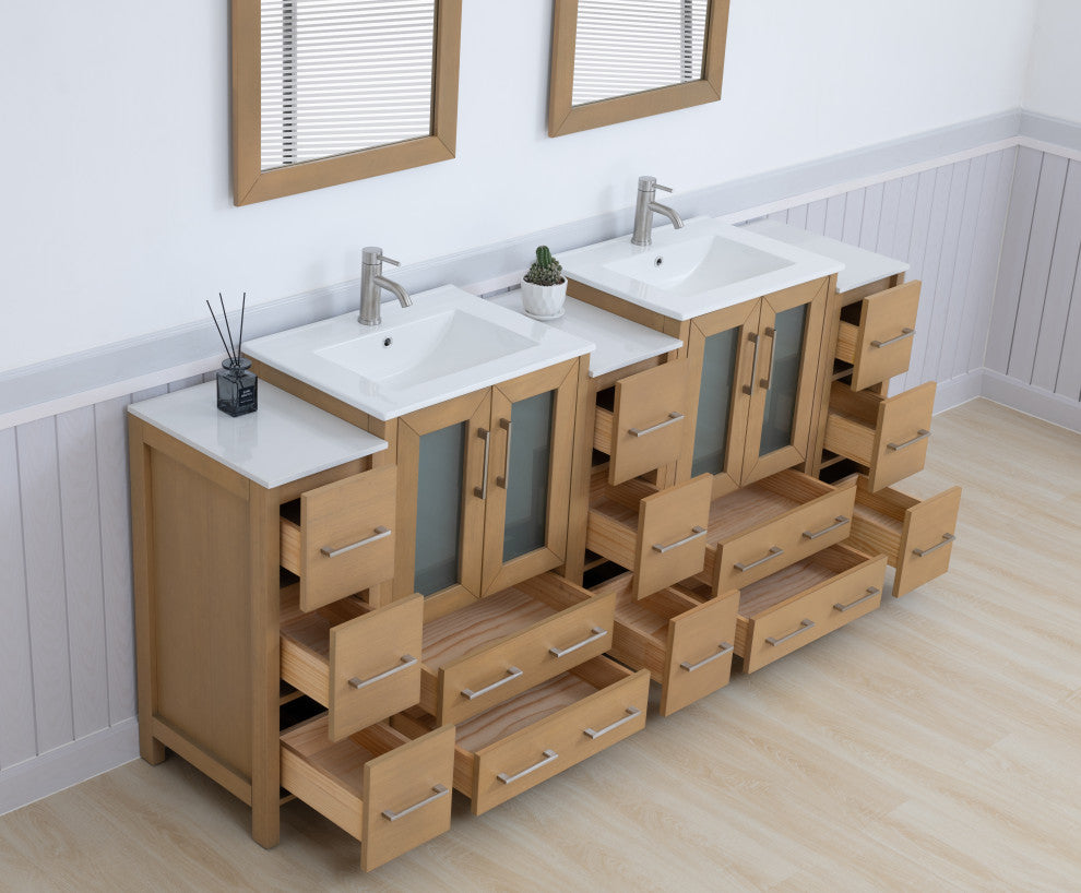 Vanity Art Freestanding Bathroom Vanity Set with Ceramic Top & Mirror