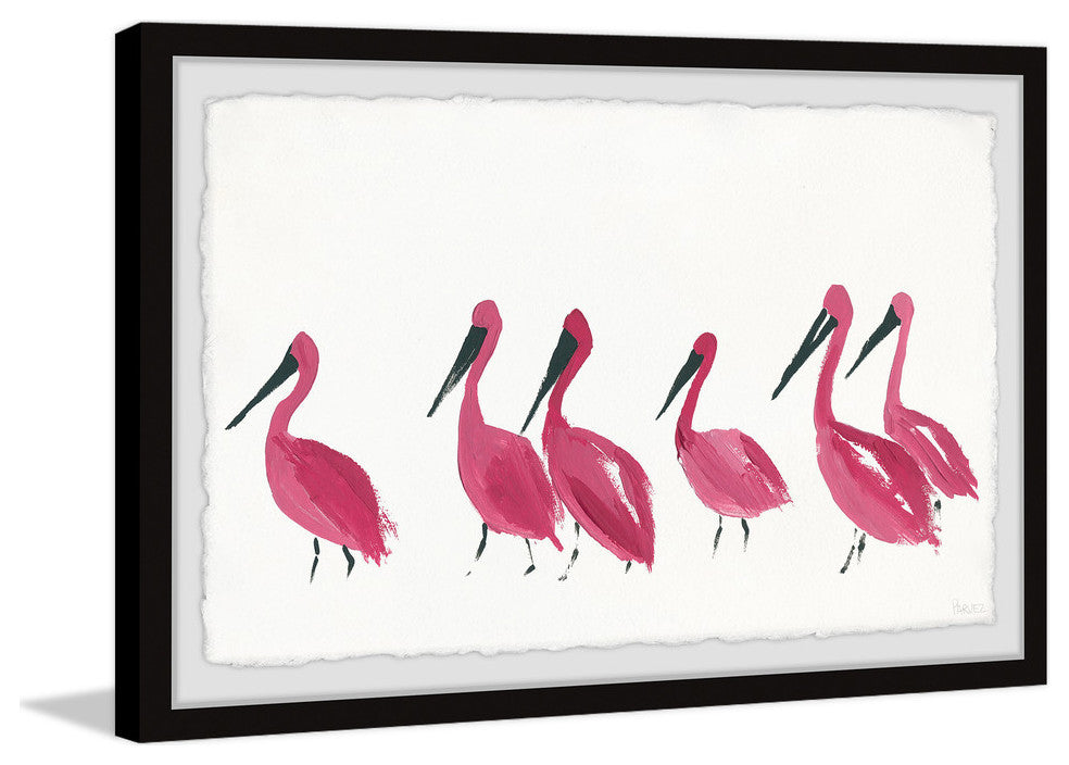 "Bright Pink Flamingos" Framed Painting Print, 24"x16"