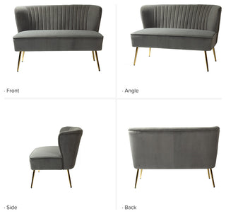 Velvet Tufted Loveseat Sofa With Golden Base, Gray