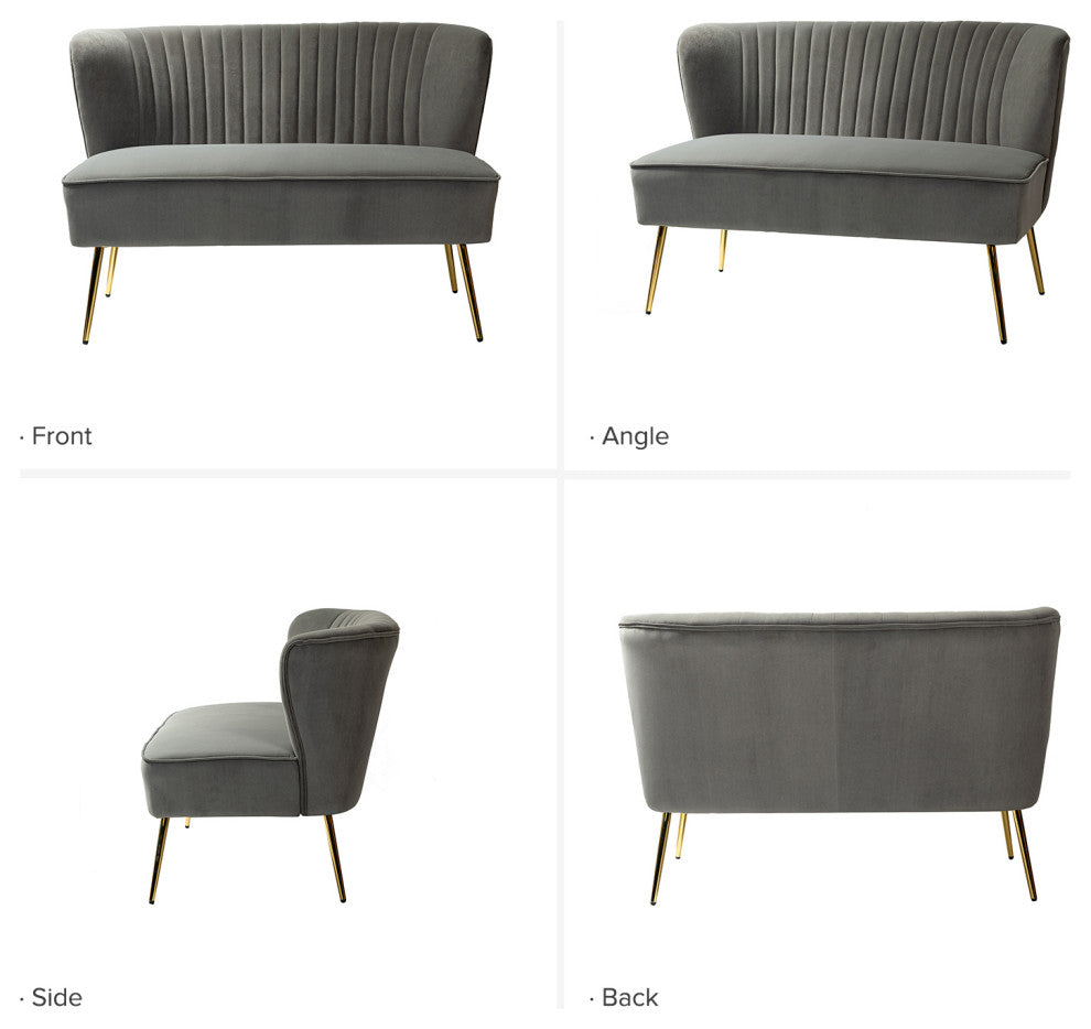 Velvet Tufted Loveseat Sofa With Golden Base, Gray