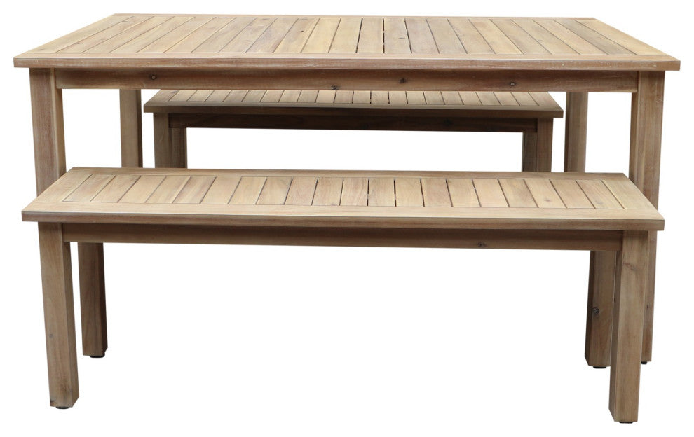 Benzara BM287785 Felix 3 Piece Modern Dining Set, Acacia Wood Frame, 6 Seater