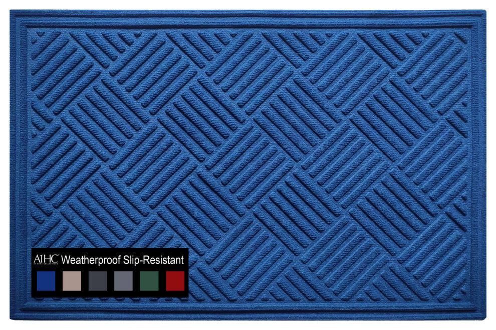 A1HC Superior Absorbant Polypropylene Doormat, Blue Checkered, 18"x30"