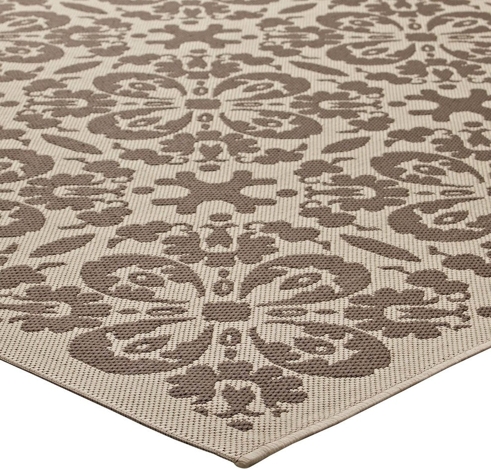 Modway Ariana Vintage Floral Trellis 8'x10' Indoor and Outdoor Area Rug, Beige