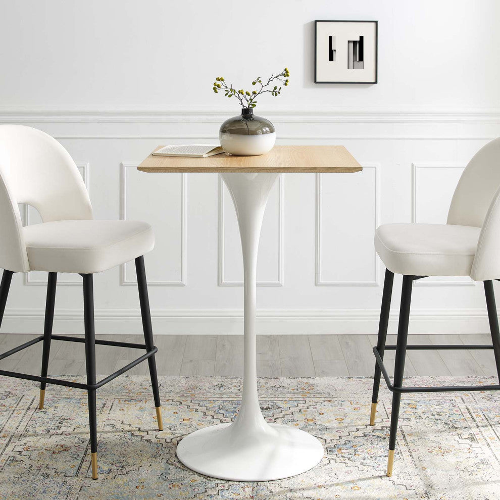 28" Bar Table, Square, Natural Brown White, Metal, Modern, Hospitality