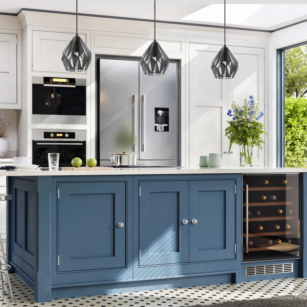 Carlton 3, 1-Light Geometric Pendant, Black, Silver Finish