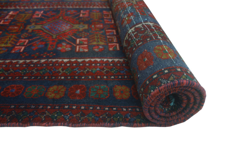 Semi-Antique Collin Navy/Red Runner, 3'4x10'5