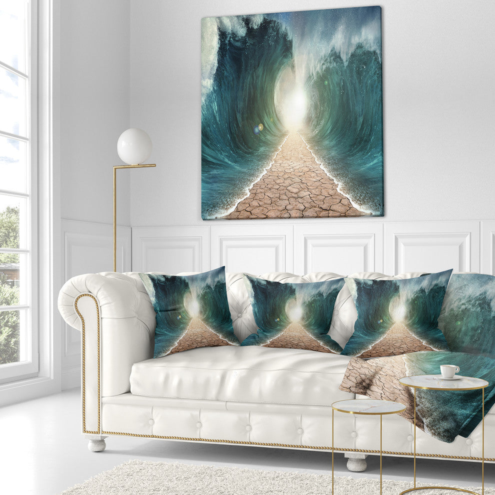 Pathway through the Parted Seas Seashore Throw Pillow, 16"x16"
